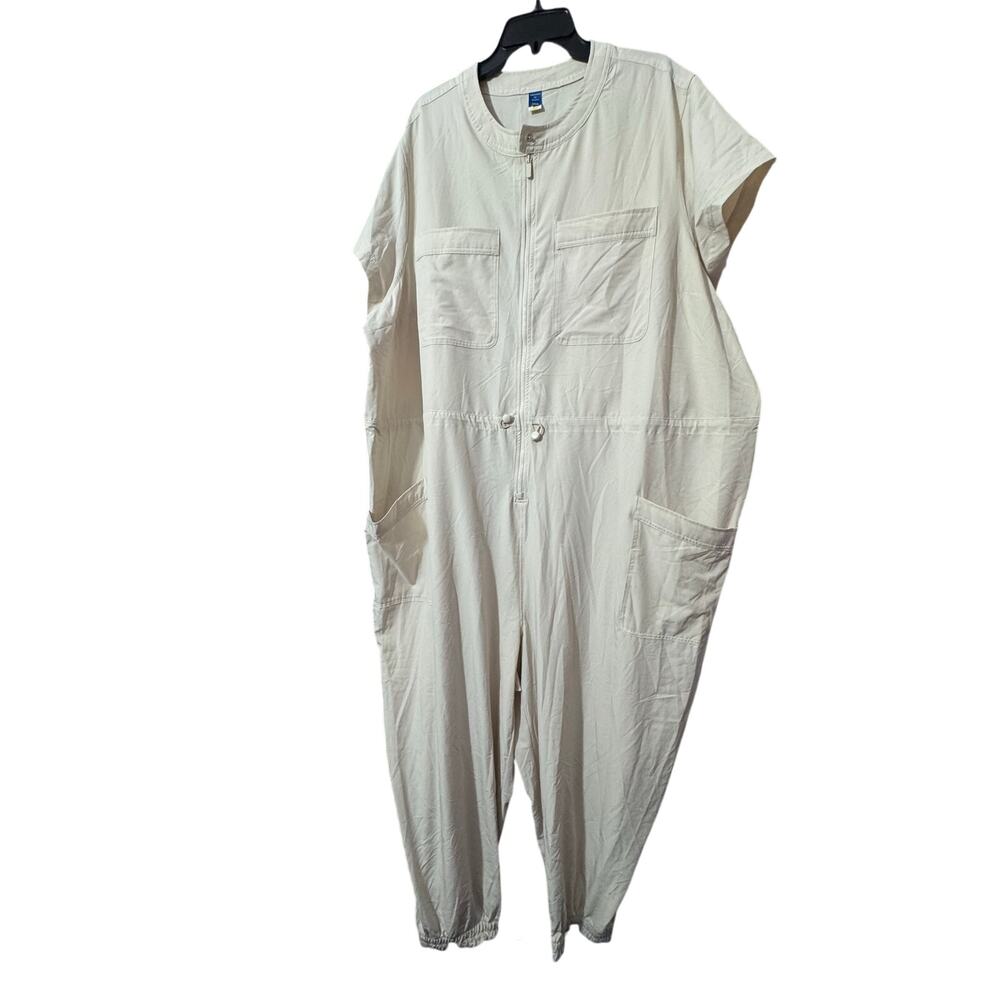 Old Navy Cream Short-Sleeve Utility Jumpsuit